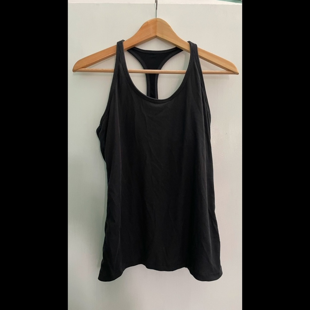 GAP Fit Breathe Ribbed Racer Back Black Tank Top with Shelf Bra